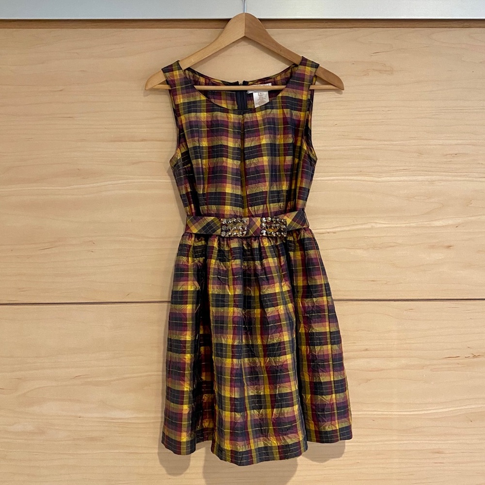 Plaid taffeta party dress.